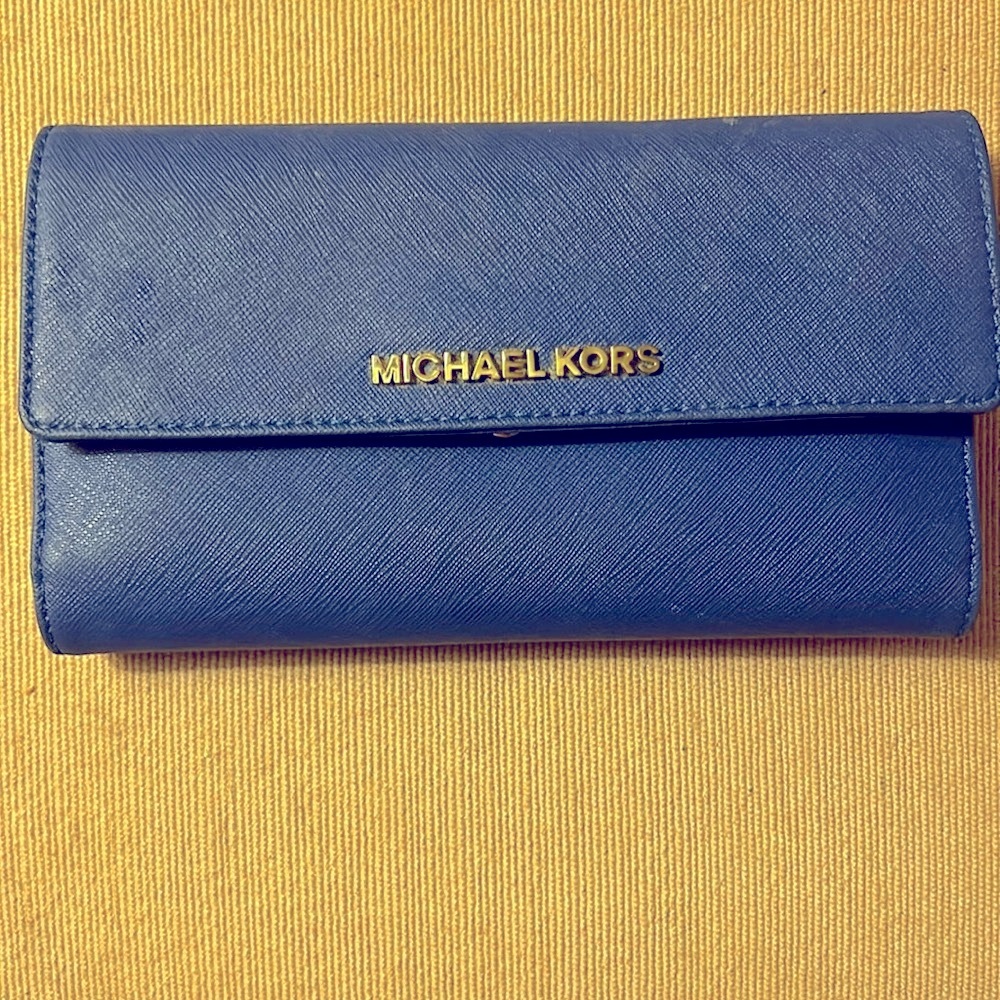 Michael Kors Blue Checkbook Wallet - Leather - lightly used